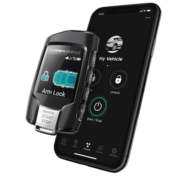 Compustar RFX-2WQ9-FM LCD remote and DroneMobile smartphone control