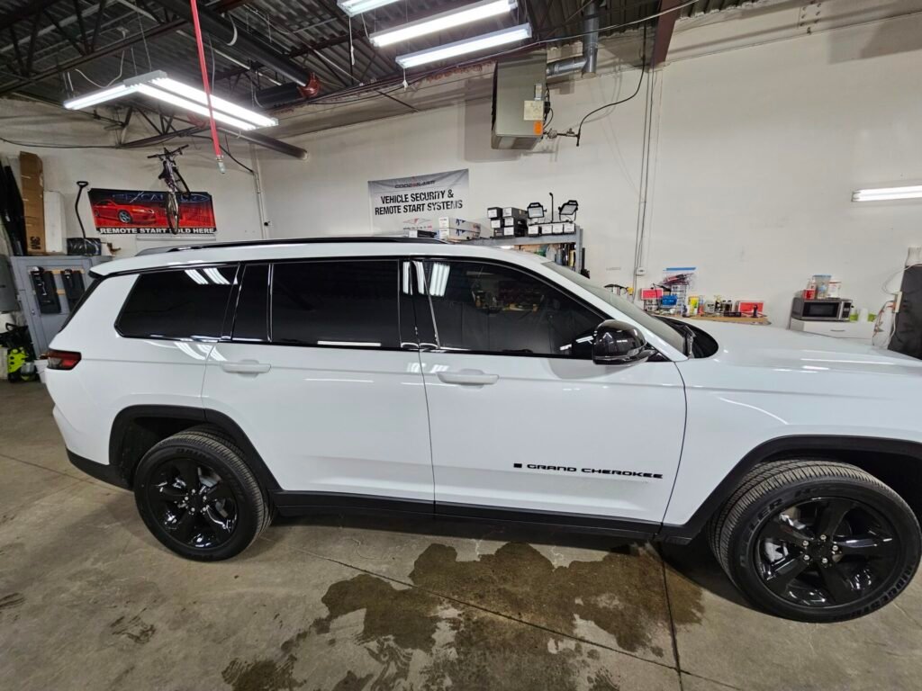 A side view of a white car